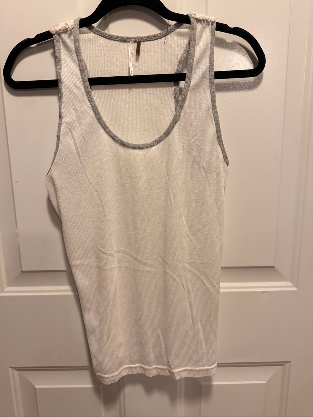 Free People White Ribbed Tank with Gray Trim
